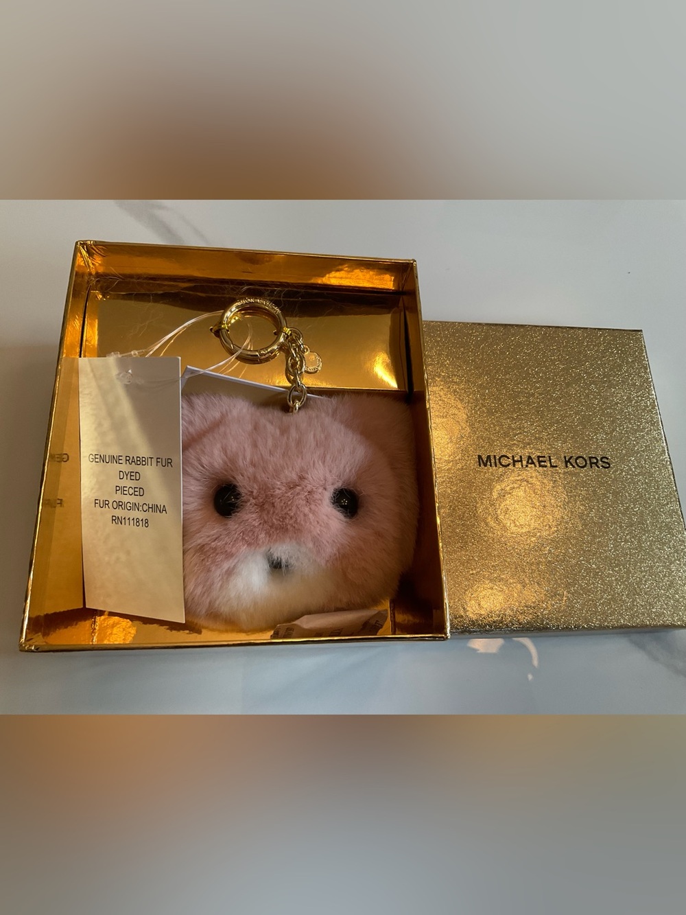 Michael Kors Pink Rabbit Fur Pom-Pom Keychain/Bag Charm